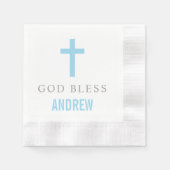 ブルーモダンクロスゴッドブレス男の赤ちゃんバプテスマ 縁ありカクテルナプキン (正面)