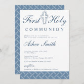 ブルーモダンクロスファースト聖餐式招待状 案内状 (正面/裏面)