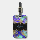 ブルーモダングリッターアゲート ラゲッジタグ (正面縦)
