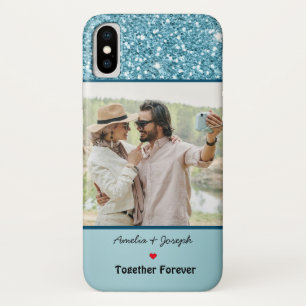 ブルーモダングリッターカスタムラブカップル写真 iPhone X ケース