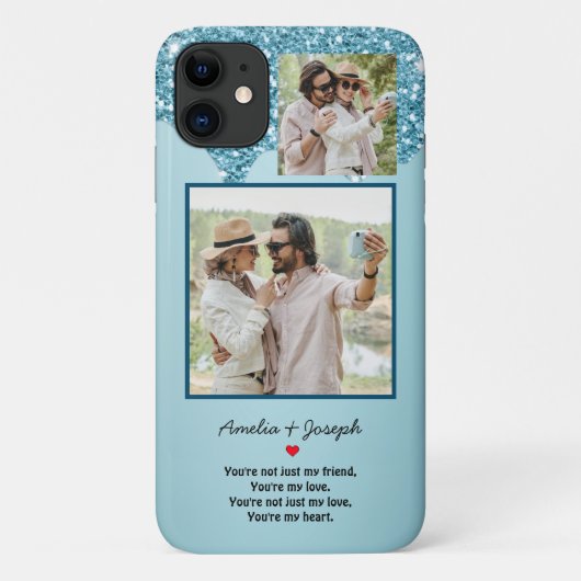 ブルーモダングリッターカスタムラブカップル写真 Case-Mate iPhoneケース (裏面)