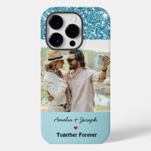 ブルーモダングリッターカスタムラブカップル写真 Case-Mate iPhone 14 PROケース