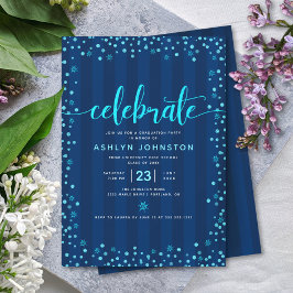 ブルーモダングリッタースクリプトシックガーリー卒業 招待状