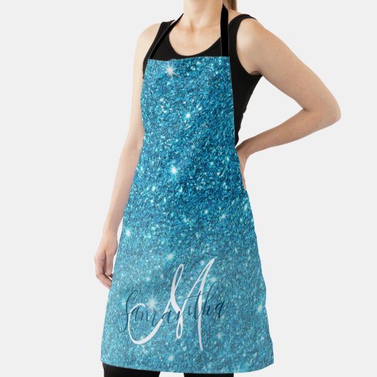 ブルーモダングリッタースパークル名パーソナライズされた称 エプロン (インサイチュ)