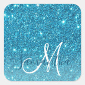 ブルーモダングリッタースパークル名パーソナライズされた称 スクエアシール (正面)