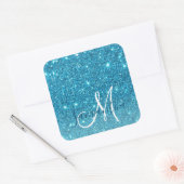 ブルーモダングリッタースパークル名パーソナライズされた称 スクエアシール (封筒)