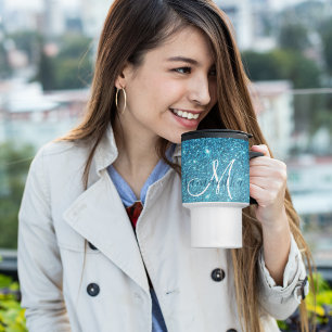 ブルーモダングリッタースパークル名パーソナライズされた称 トラベルマグ