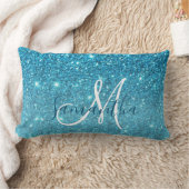 ブルーモダングリッタースパークル名パーソナライズされた称 ランバークッション (ブランケット)