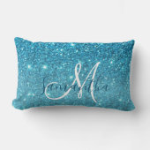 ブルーモダングリッタースパークル名パーソナライズされた称 ランバークッション (正面)