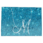 ブルーモダングリッタースパークル名パーソナライズされた称 ラージペーパーバッグ (裏面)