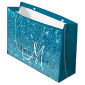 ブルーモダングリッタースパークル名パーソナライズされた称 ラージペーパーバッグ (正面アングル)