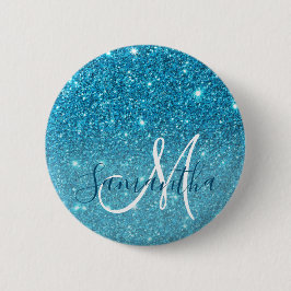 ブルーモダングリッタースパークル名パーソナライズされた称 缶バッジ