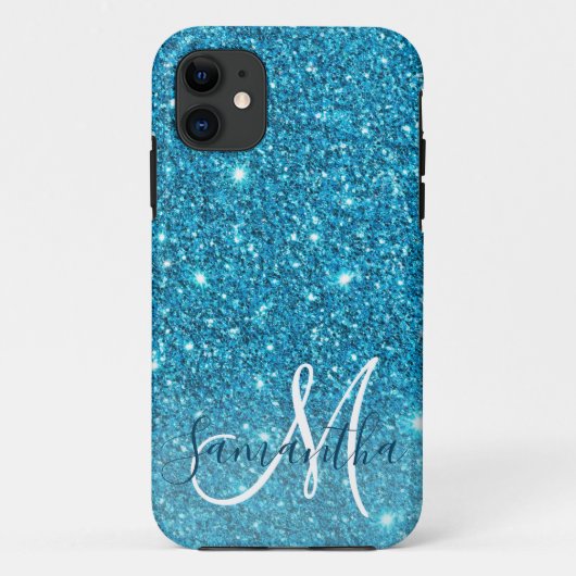 ブルーモダングリッタースパークル名パーソナライズされた称 Case-Mate iPhoneケース (裏面)