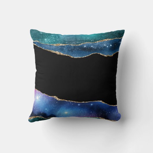 ブルーモダングリーン金ゴールドグリッターモノグラム クッション (裏面)