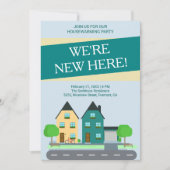 ブルーモダング名門私立校風のリーン引っ越し祝いパーティーパーティー招待状 招待状 (正面)
