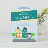 ブルーモダング名門私立校風のリーン引っ越し祝いパーティーパーティー招待状 招待状 (スタンド正面)