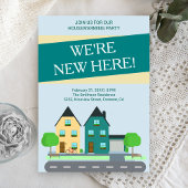 ブルーモダング名門私立校風のリーン引っ越し祝いパーティーパーティー招待状 招待状