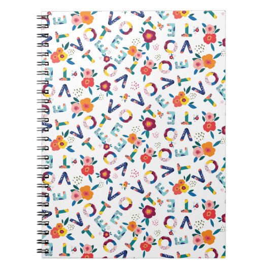 ブルーモダンコーラルお洒落ピンクでフローラを投票 ノートブック (正面)