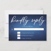 ブルーモダンシック夕べの結婚親切な回答 出欠カード (正面)