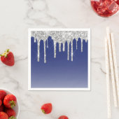 ブルーモダンシルバーグリッタードリップ スタンダードカクテルナプキン (インサイチュ)