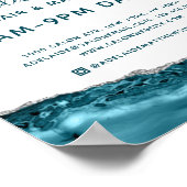 ブルーモダンシルバーグリッターヘアサロンオープンサイン ポスター (角)