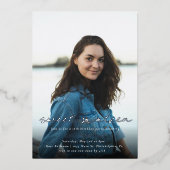 ブルーモダンシルバーフォト16誕生日 箔招待状 (正面)