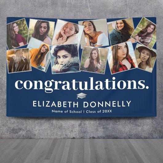 ブルーモダンシルバー卒業写真コラージュのバナー 横断幕