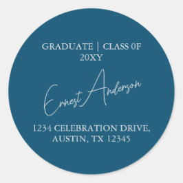 ブルーモダンシンプル差出人住所卒業式シール ラウンドシール