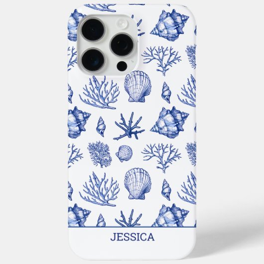 ブルーモダンシーシェル名前をカスタムするコーストビーチ Case-Mate iPhoneケース (裏面)