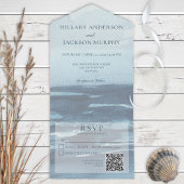 ブルーモダンシースケープビーチQRコード オールインワン招待状