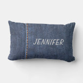 ブルーモダンジーンズのデニムのパパーソナライズされたタ名 ランバークッション (裏面)