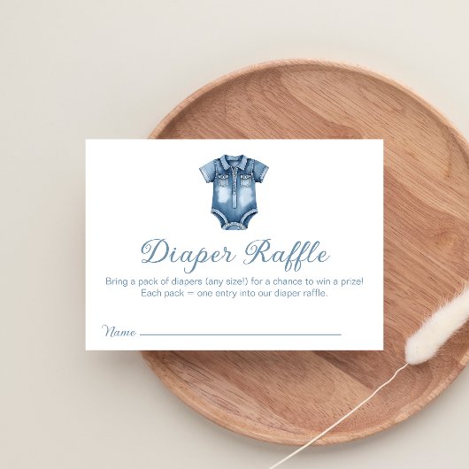 ブルーモダンジーンベビーデニムおむつラッフルシャワー エンクロージャーカード