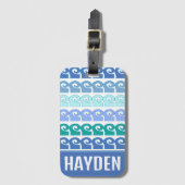 ブルーモダンスの波パターパーソナライズされたン ラゲッジタグ (正面縦)