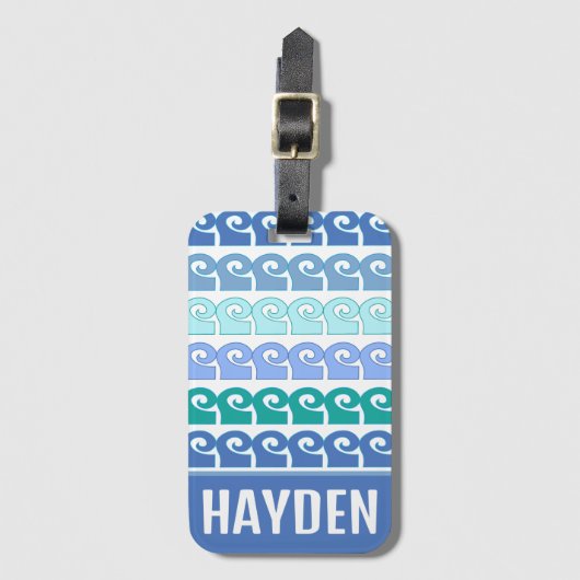 ブルーモダンスの波パターパーソナライズされたン ラゲッジタグ (正面縦)