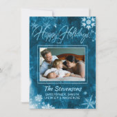 ブルーモダンスグランジスノーフレーク写真ハッピー シーズンカード (正面)