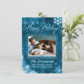 ブルーモダンスグランジスノーフレーク写真ハッピー シーズンカード (スタンド正面)