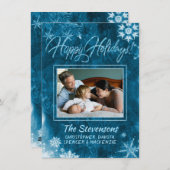 ブルーモダンスグランジスノーフレーク写真ハッピー シーズンカード (正面/裏面)