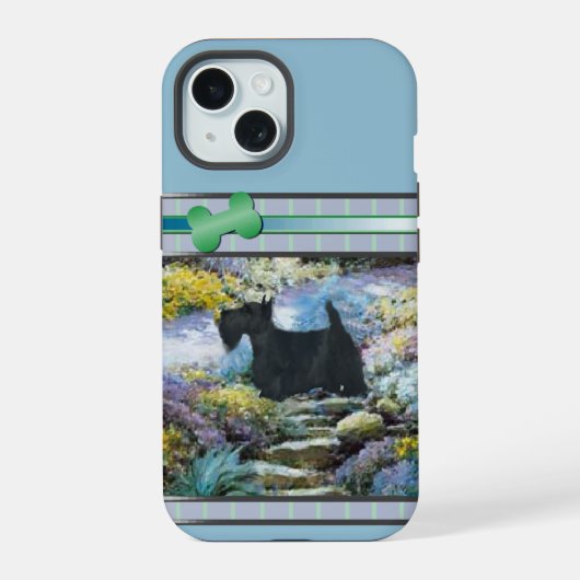 ブルーモダンスコティッシュテリア犬アート iPhone 15ケース (裏面)