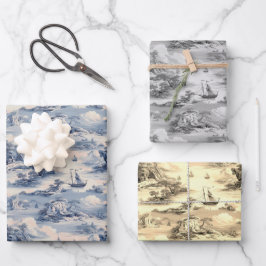 ブルーモダンストム海シートイレデジュイパターン ラッピングペーパーシート