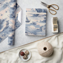 ブルーモダンストム海シートイレデジュイパターン ラッピングペーパー