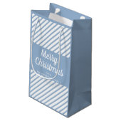 ブルーモダンストライプクリスマススクリプト スモールペーパーバッグ (裏面アングル)