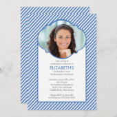 ブルーモダンストライプフォト卒業招待状 招待状 (正面/裏面)