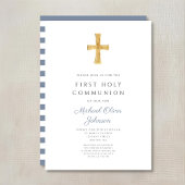 ブルーモダンストライプボーイファーストコミュニオン 招待状