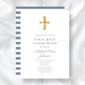 ブルーモダンストライプボーイファーストコミュニオン 招待状