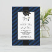 ブルーモダンストライプ卒業パーティー招待状 招待状 (スタンド正面)