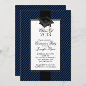 ブルーモダンストライプ卒業パーティー招待状 招待状 (正面/裏面)