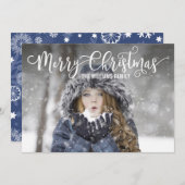 ブルーモダンスノーフレークメリークリスマスフォトカード シーズンカード (正面/裏面)