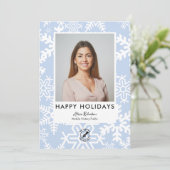 ブルーモダンスノーフレーク公証人ハッピーホリデー写真 シーズンカード (スタンド正面)