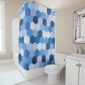 ブルーモダンスホワイト六角ジオメトリ シャワーカーテン (インサイチュ)