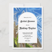 ブルーモダンスミニマルキー抽象芸術ブライダルシャワー 招待状 (正面)